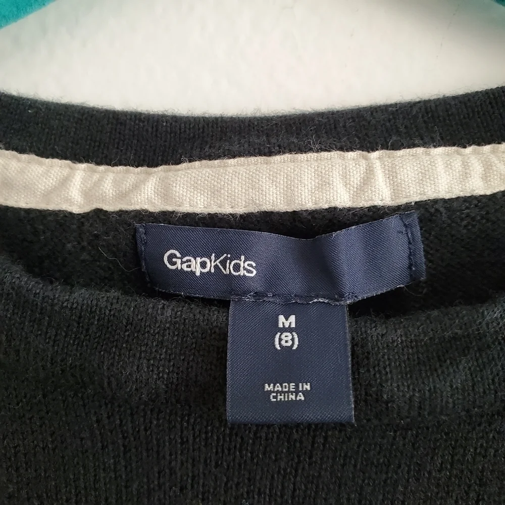 Gap Kids Long Sleeve Black White‎ Crewneck Sweater 100% Cotton
